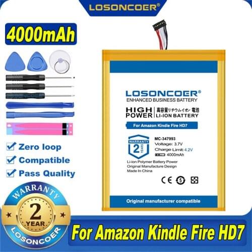 100% Original LOSONCOER NEW 4000mAh MC-347993 58-000084 Battery For Amazon Kindle Fire HD7 Four Generations SQ46CW Batteries