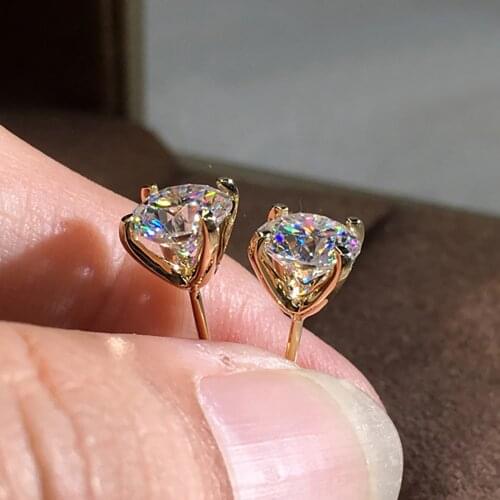 14K Yellow Gold 2 Carat Stud Earrings Women Present Wedding Anniversary Engagement Party Each 1 Carat Round Moissanite Diamond