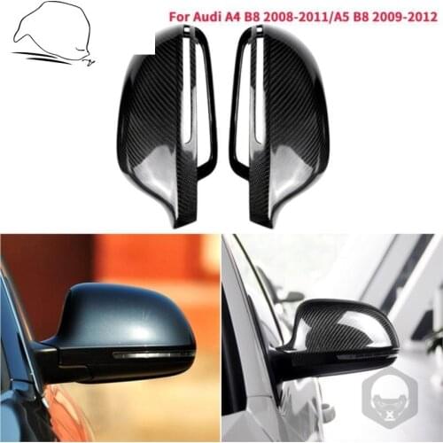 2Pcs Rearview Mirror Cover Caps For A4 2008-2011 A5 2009-2012 B8 Real Carbon Fiber Replacement Style Accesories Car Styling