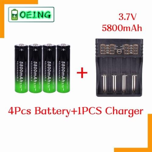 2021 Original 18650 Rechargeable Battery 5800mAh 3.7V Lithium ion batteries For 4.2v Flashlight Battery+ 4 slots Charger