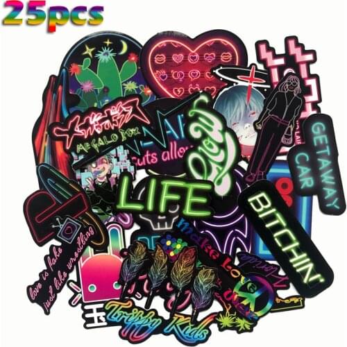 25pcs Mixed funny neon led light waterproof dazzling cartoon waterproof stickers laptop decal fridge skateboard