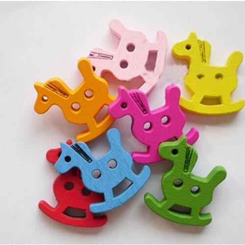50Pcs Horse Wooden Buttons, Kids Craft Button ,Scrapbooking accessories 7NK25
