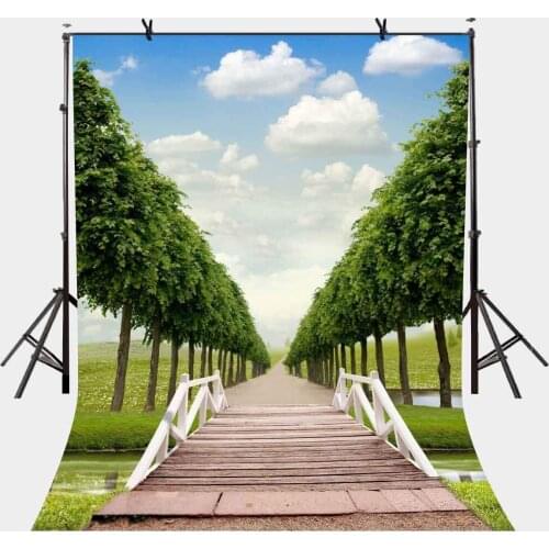 5x7ft Wooden Bridge Backdrop Wooden Bridge Green Path Photography Background and Studio Photography Backdrop Props