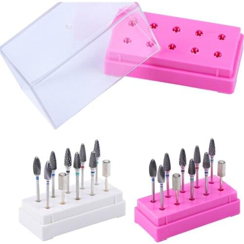6-20 Slots Nail Drill Bit Brush Plastic Storage Box Holder Container Manicure Cutters Display Nail Accessories Nail Art Tool