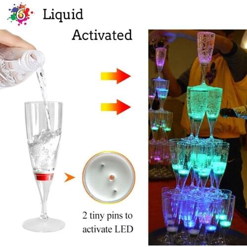 6 Pcs LED Wine Champagne Flute Glasses Water Liquid Activated Flashing Light-up Cups E7