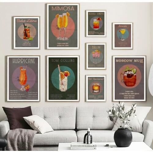 Cuba Libre Tequila Sunrise Whiskey Cocktail Wall Art Prints Canvas Painting Nordic Poster Decor Pictures For Kitchen Bar Room