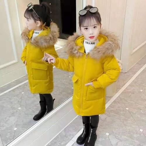 Russia Autumn Winter Girls Down Cotton Parkas Children Clothes Thickening Warm Fur Hooded Outerwear Coats Kids Age For 4 -13