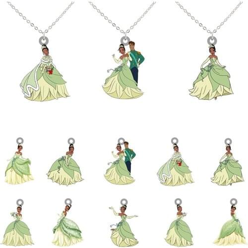 Disney Frog Prince Cartoon Character Long Chain Necklace Princess Diana And Prince Creative Design Acrylic Pendant Girl Necklace