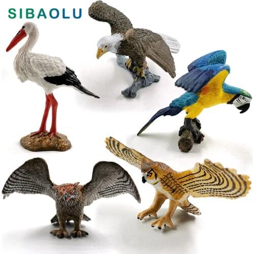 Kawaii White crane Bald Eagle Owl Parrot bird Animal Model figurine home decor miniature fairy garden decoration accessories toy