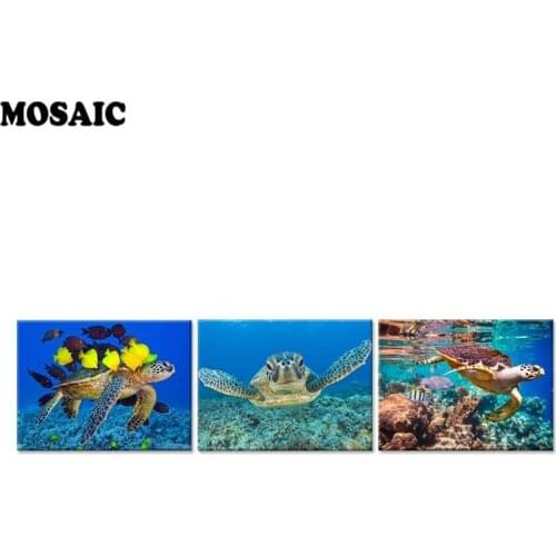 3 Pieces Turtle Landscape diamond painting Blue Sea Turtles Swimming Underwater In Deep Ocean full drill diamond embrodeory