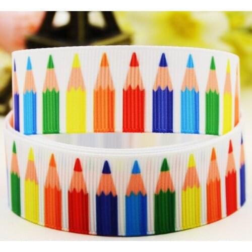 22mm 25mm 38mm 75mm Colored pencil Cartoon printed Grosgrain Ribbon party decoration 10 Yards X-03449
