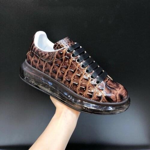 Crocodile Pattern Sneakers for Women Tranparent Sole Wedges Shoes Lace Up Outdoor Casual Shoes 2021 Luxury Brand Designer Shoes