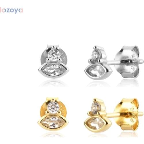 LOZOYA 925 Sterling Silver Tiny Small Eye Stud Earring Piercing Luxury Party Wedding Ovals Clear Zircon Pendiente jewelry