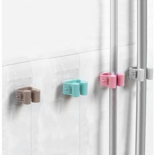 Punch-free Multi-functional Practical Kitchen Wall Mounted Mop Holder Home Bathroom Sweeper Storage Mop Hanger Rack Hooks