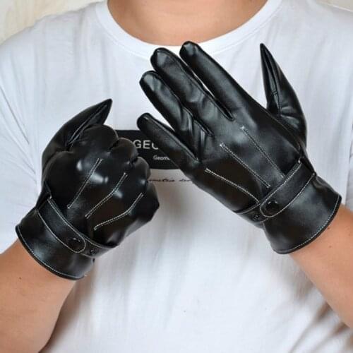 2020 Men Touch Leather Gloves Screen Glove Autumn Winter Black Mobile Sensory Leather PU Faux Sheepskin Cool Casual Gloves Women
