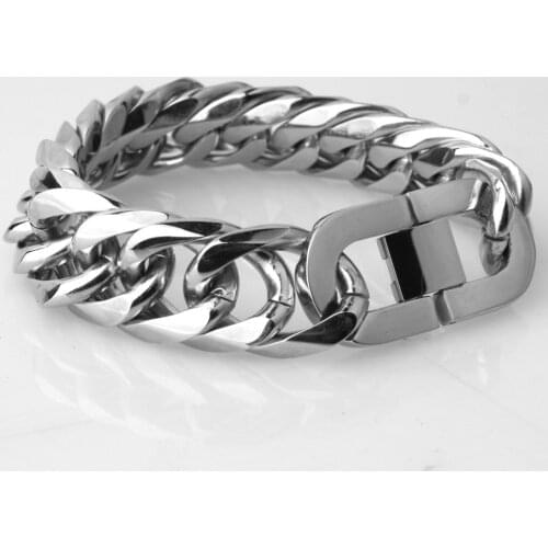 7-40" Choose Mens Jewelry High Polished Stainless Steel Cuban Bracelet Men Figaro Chain Bracelet Stainless Steel 19mm Wide