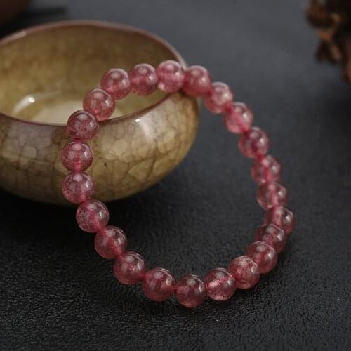 Real Natural Red Strawberry Crystal Stretch Clear Beads Love Strand Bracelet Gem Stone Beads Size 6/8/10/12mm Beaded Bracelets