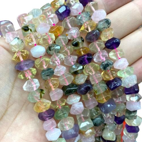 Wholesale 100% Natural Amethysts Lemon Citrines Prehnite Mix Wheel Faceted Stone Beads For Jewelry Making DIY Bracelet 8-11MM