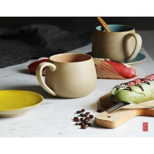 Handmade personality coffee mug simple high quality ceramic cup with tray and handgrip pottery Japan style brand cups and mugs
