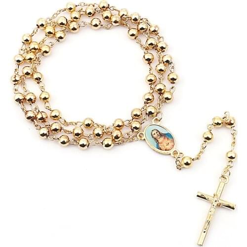 Jesus Cross Rosary Necklace Vintage Cross Pendant Catholic Portrait Pictures Jewelry 2021 Trend Zinc Alloy Christian Supplies