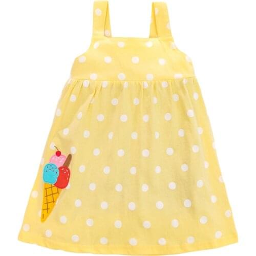 Little Maven New Spring Autumn Kids Yellow Ice Cream Appliques O-neck Dots Girls 2-7yrs Cotton Woven Casual Suspenders Dresses