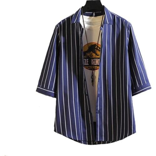 Casual Stripe Short Sleeve Shirt Men Street Fashion Short Sleeve Shirts Mens