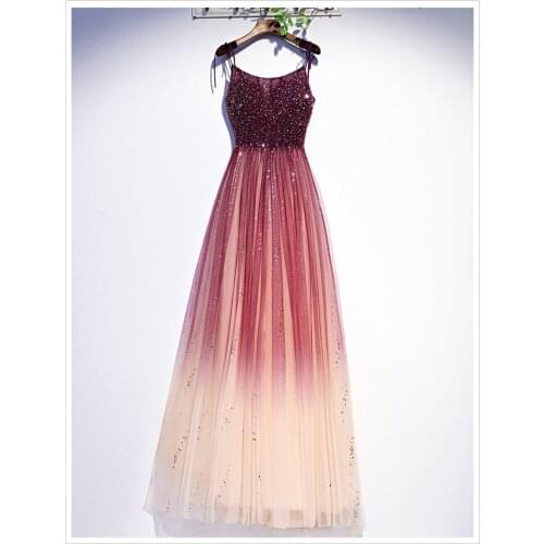 Vestido De Festa Scoop Neck Beads Formal Dress 2021 A-Line Evening Dresses Long Dress Robe De Soiree Burgundy Evening Dress