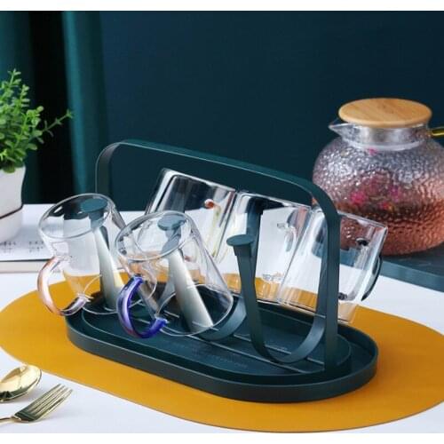 Thoughtful Handle Design Iron Nordic Cup Holder Home Living Room With Tray Upside Down Cup Drain Glass Rack Storage Holder US