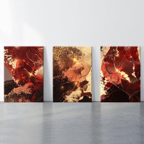 Luxurious Black Red Marbling Canvas Painting Abstract Sprinkle Gold Foil Graphics Pictures Wall Art for Living Room Hoom Decor