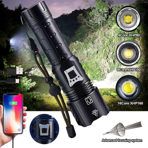 LED Rechargeable Tactical Flashlight Zoomable Waterproof Torch Lantern Camping Powerful Flash lights 16Core XHP160 Big/Small