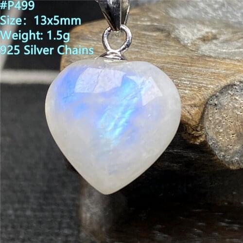 Top Natural Heart Moonstone Pendant Necklace Jewelry For Woman Man Blue Crystal 19x7mm Beads Stone Silver Sterling Chains AAAAA