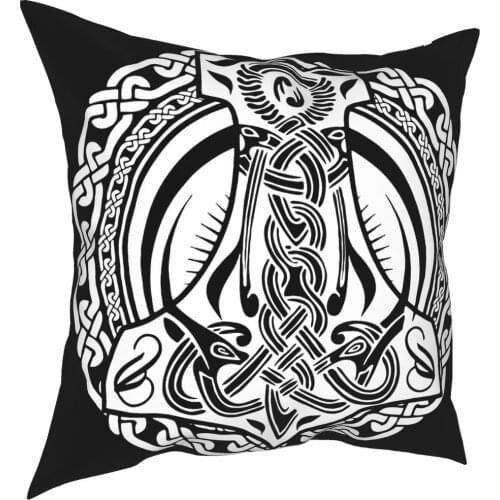 Thors Hammer Wikinger Vikings Schwarz Square Pillow Case Cushions for Sofa Funny Cushion Covers