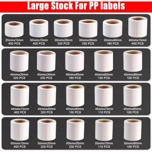 Waterproof PP Thermal Label, 25mm Core, Width 20mm ~50mm, Synthetic PP Stickers Labels for mobile /Desktop label printer