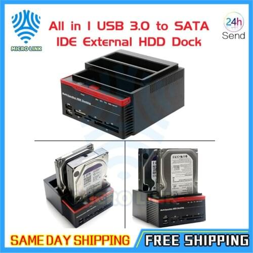 All in 1 USB 3.0 to SATA External High Speed Hard Drive Card Reader Multifunctional HDD Dock Base UK/US/EU plug