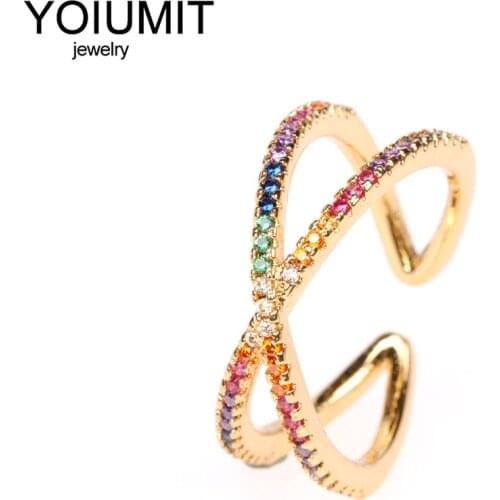Yoiumit 2021 Gold Unique Design Open Geometric Cross Ring Fashion Zircon Female Ring Jewelry