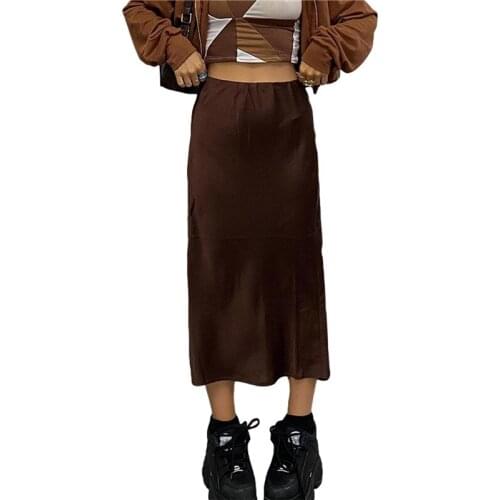 Xingqing Women Teen Girl High Waist Midi Skirt Bohemian Brown A-Line Bodycon Long Pencil Skirt Y2k 2021 Fashion Streetwear