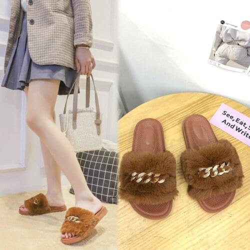 Ladies Autumn and Winter New Casual Slippers Plush Warmth Flat Bottom Flip Flops Fashionable Outer Wear Slippers