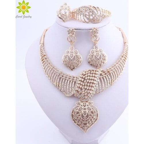 Women Wedding Jewelry Sets For Brides Gold Color Costume Necklace Earrings Set Fashion Indian African Beads Jewelry Set