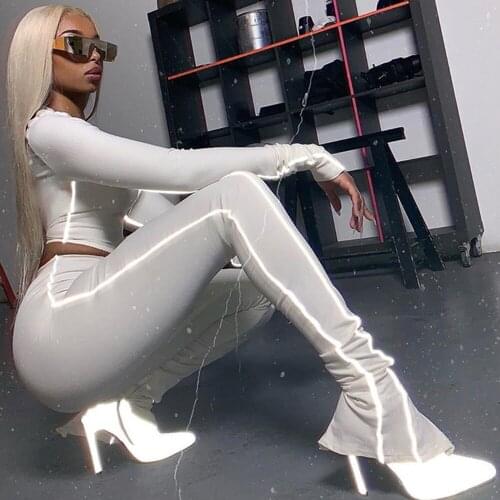 2 Pieces Womens Reflective Stitching Sweatsuit Tracksuit Zipper Slim Fit Shirt Full Leggings Suits Outfits Two Piece Jogger Set