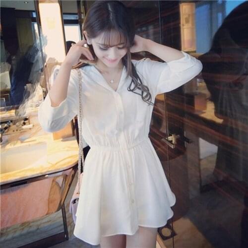 Women White Shirt Dress Summer Casual Dress Solid Long Sleeve V Neck Mini Dresses Woman Clothes