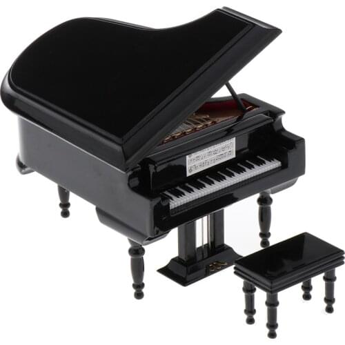 1/12 Dollhouse Music Room Black Furniture Instruments Wooden Piano W/Stool
