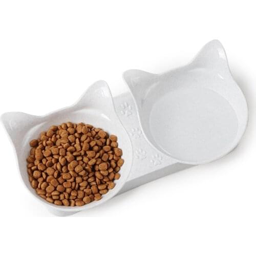 1pc Pet Dual Bowl Tilting Cat Ear Pet Feeder Bowl Pet Food Bowl for Puppy Cats