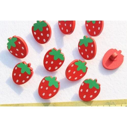 250pcs novelty strawberry red polka dots Wood, Wooden Buttons pendants shank for DIY-hand glued