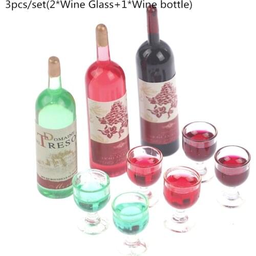 3pcs/set Dollhouse Miniature Simulation Wine Bottle Wine Glass Model Toys Desk Decoration Decorations For Kid