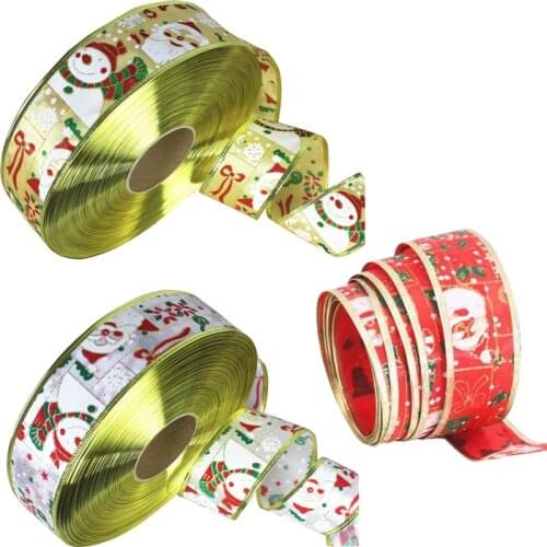 5cm*2m Christmas Celebration Supplies Bow Ribbon Snowflake Elk Santa Claus Christmas Tree Decoration DIY Gift Wrapping Ribbon