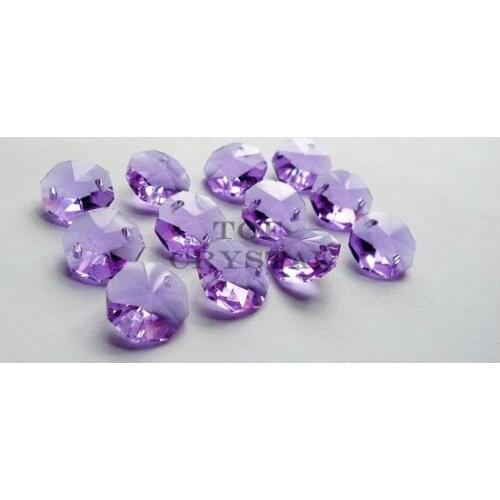 600Pcs 14MM Amethyst Glass Crystal Octagon Beads In 1 Hole/2Holes Freeshipping