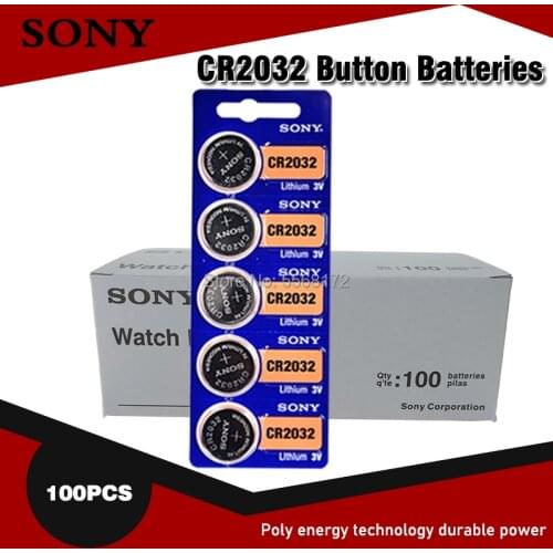 100PCS SONY Original CR2032 Button Cell Battery 3V Lithium Batteries CR 2032 for Watch Remote Toy Computer Calculator Control