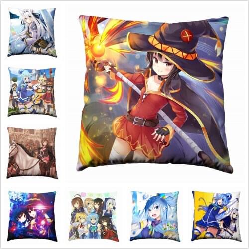 Anime Manga kono subarashii sekai ni shukufuku o Silk Pillowcase 40x40cm Pillow Case Cover Seat Bedding Cushion 001