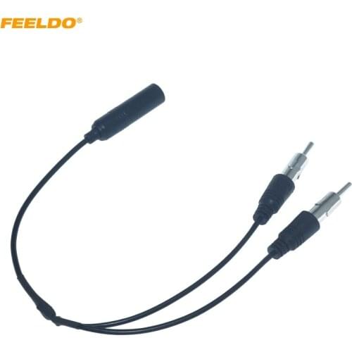 FEELDO Car Stereo Audio Cable Radio Antenna Aluminum Plug In 2 For 1 Extension Auto FM/AM Antenna Cable Adapter