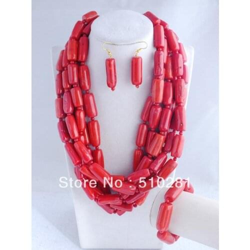 Exquisite !!! Elegant Red Coral jewelry set, African Wedding Beads 25"
